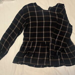 Madewell Black and Brown Plaid Babydoll Long Sleeve Top